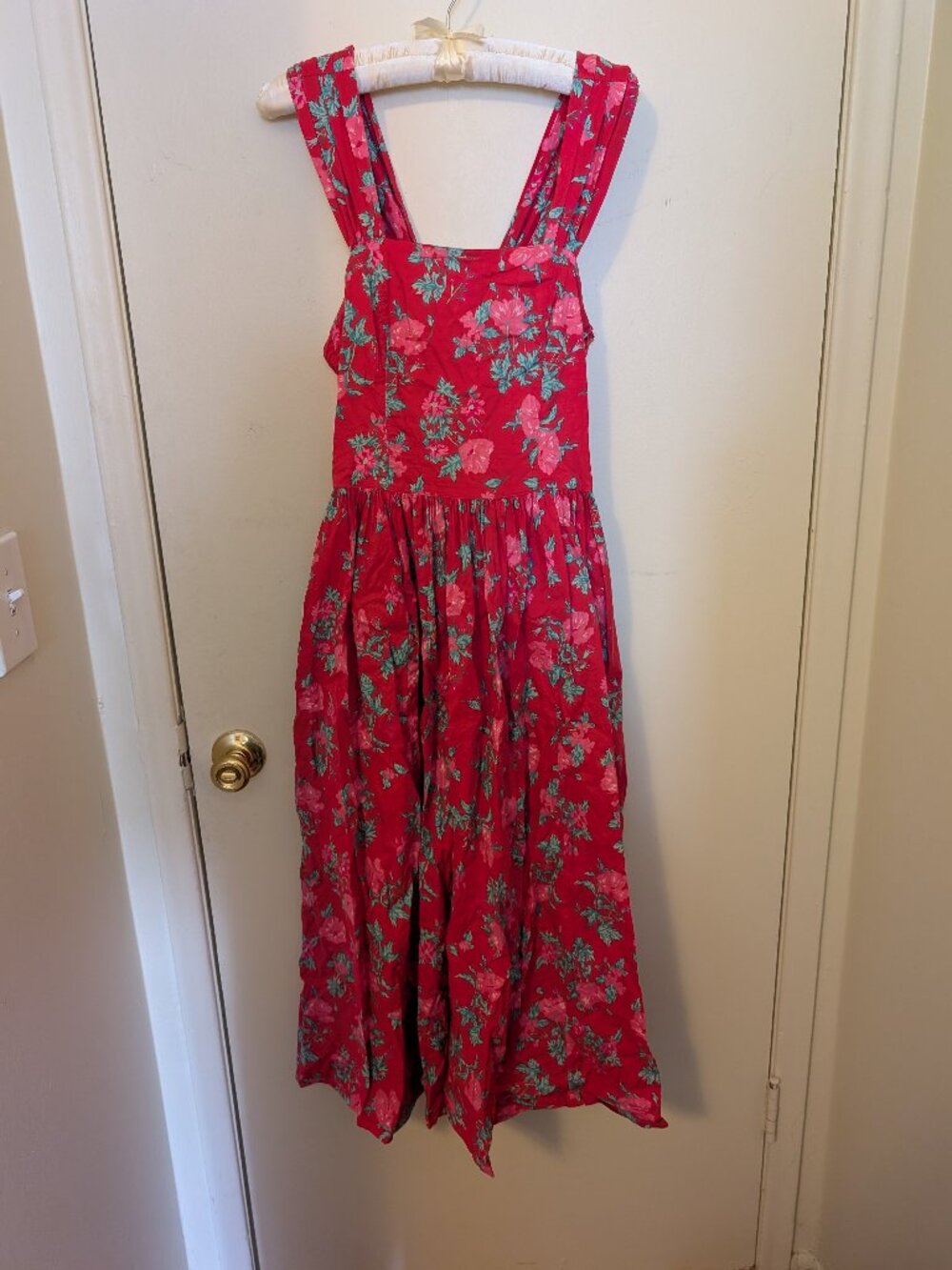 Vintage Laura Ashley Cotton Red Floral Midi Sundress Size 8 (fits modern XS/S)
